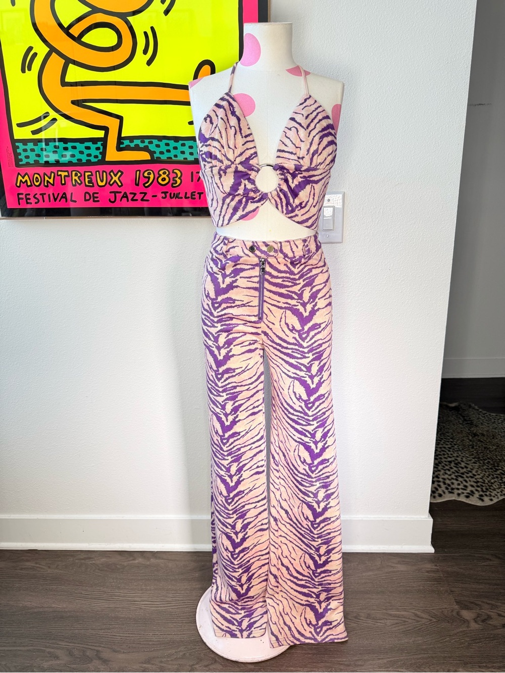 I.AM.GIA Kiki Purple Zebra Halter Top & Pants Set Size Small Pants Medium Top - Picture 2 of 15